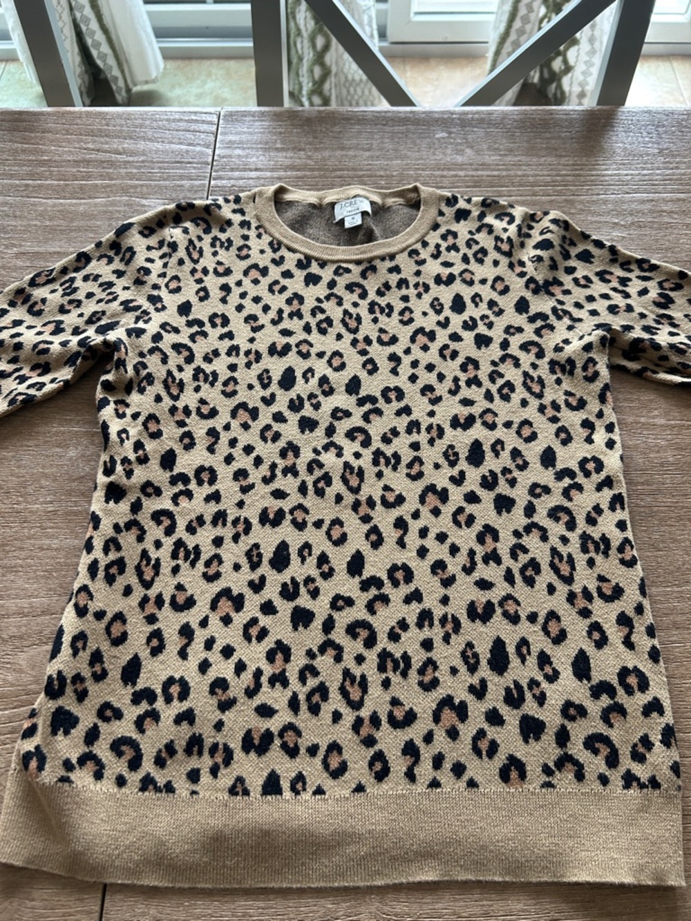 J. Crew Beige Leopard Print Crewneck Teddy Sweater